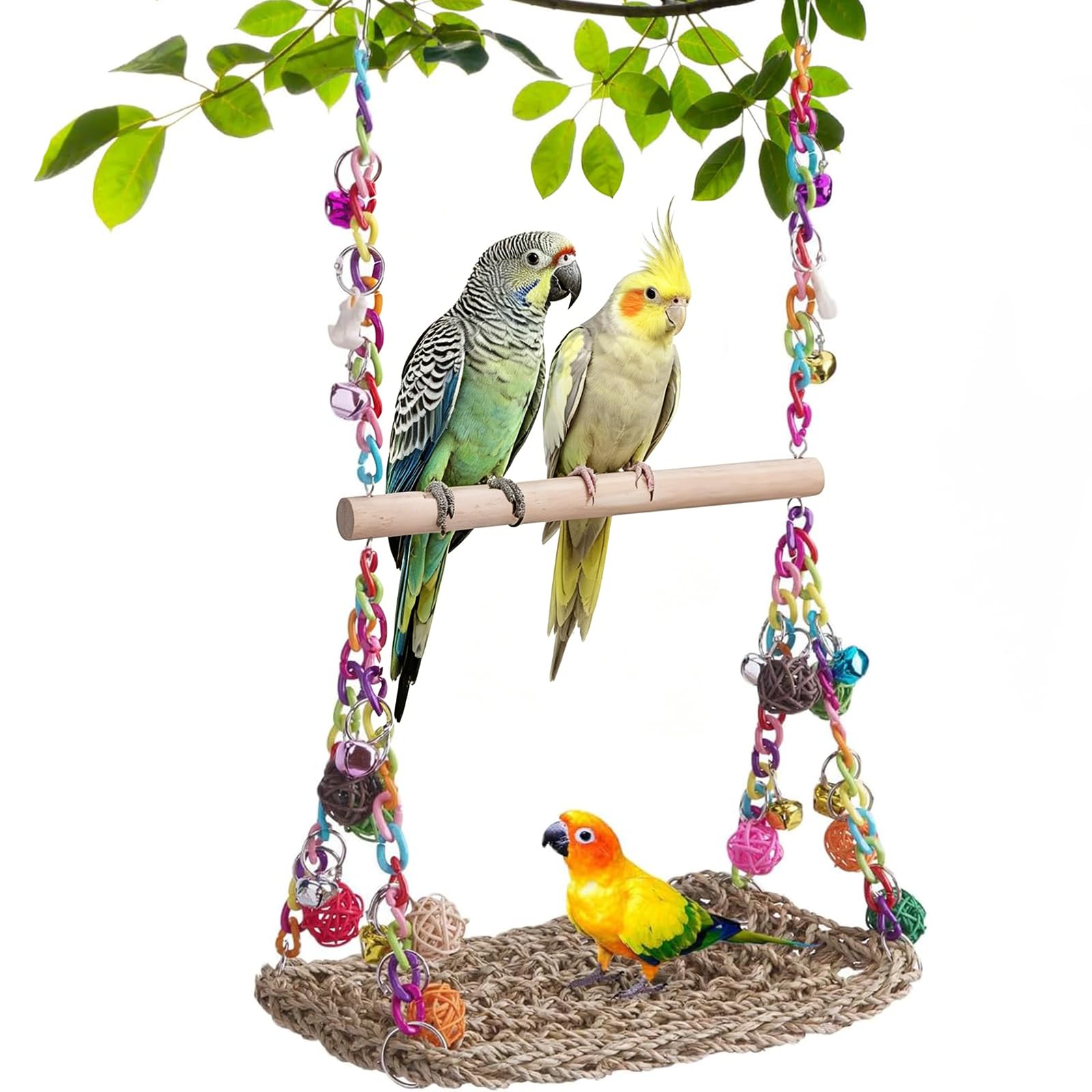 Parrot Toys, Budgie Swing Bird Hanging Hammock Parakeet Decor Climbing Chewing Toys Parrot Perch Bird Cage Accessories for Parakeets Budgie Cockatiel Lovebird Conure