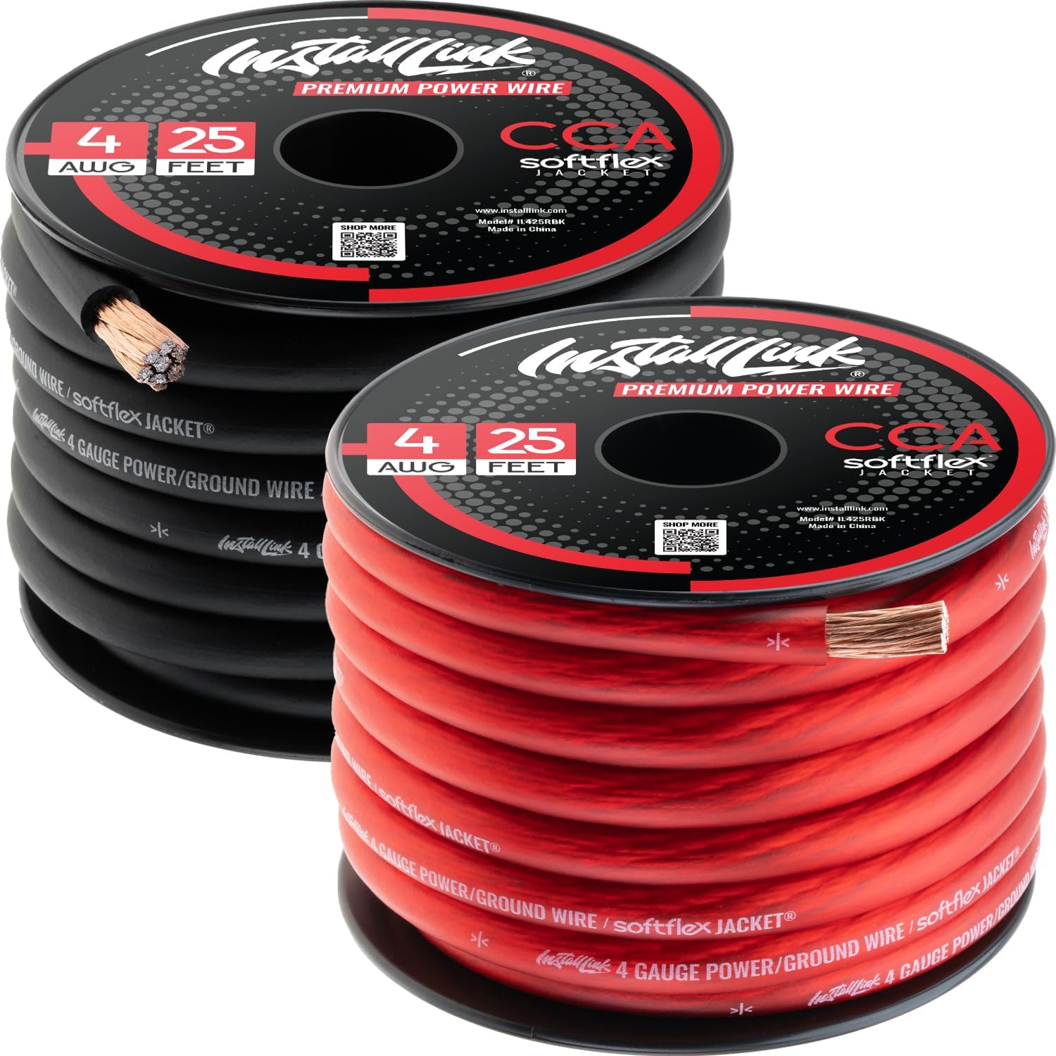 Install Link 4 AWG Gauge Power or Ground Wire Cable 25ft Red, 25ft Black (50 Feet Total), CCA