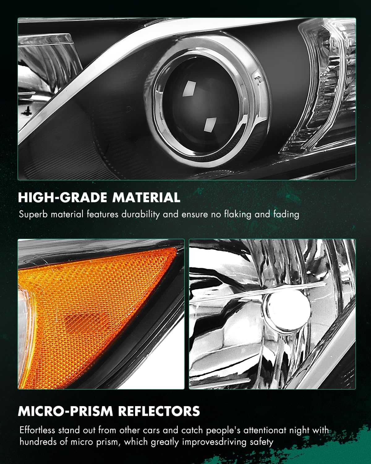 SCITOO Headlights for 2012-2014 for Toyota Camry Pair Headlights Assembly Black Housing Amber Reflector TO2502211