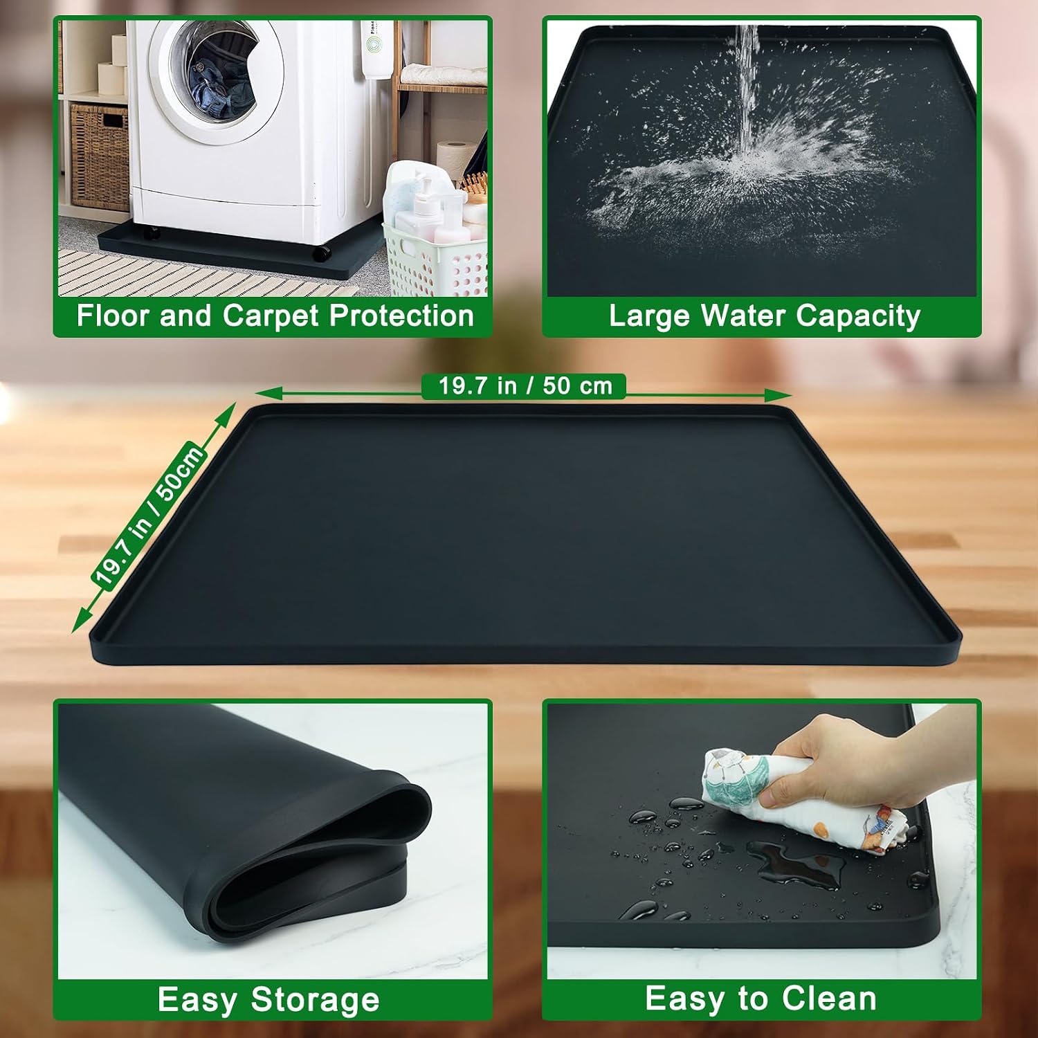 Mini Fridge Silicone Mat with Raised Edges, 19.7"x19.7"x0.7" Leak-Proof Refrigerator Drip Tray, Thickened Mini Fridge Mat for Carpet, Floor Protector for Mini Fridge, Washer, Dryer, Wine Cooler image 5