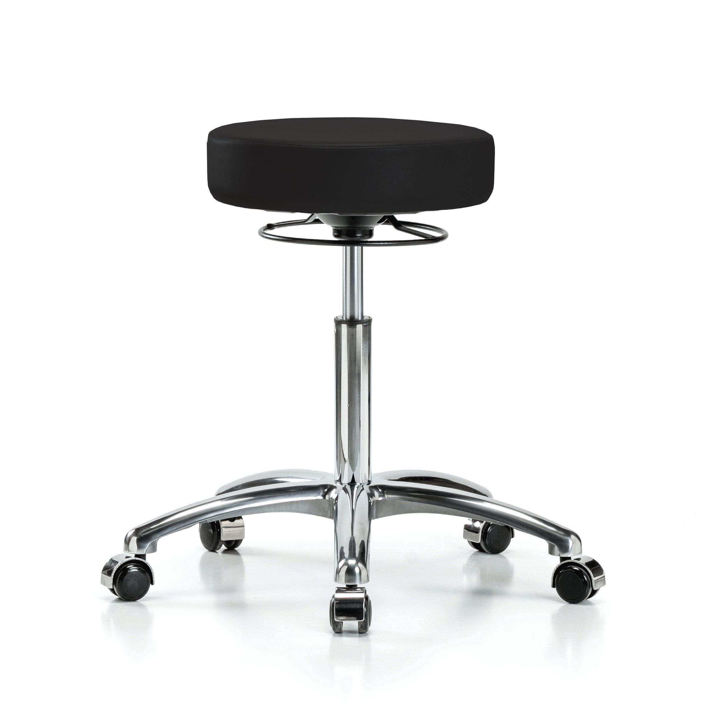 Perch Chrome 360 Degree Rolling Adjustable Massage Therapy Swivel Stool for Hardwood or Tile | Workbench Height | 300-Pound Weight Capacity | (Black Vinyl)