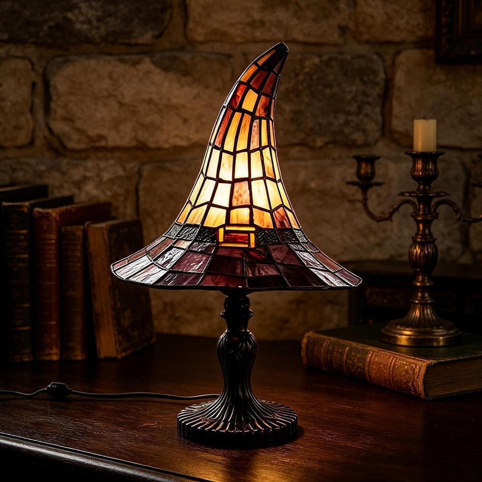 Milageto Lampada a Forma di Cappello da Strega, Realizzata a Mano e Riutilizzabile, Ideale per la Decorazione della casa, per Donne, Come Accessorio, Altezza 30 Cm