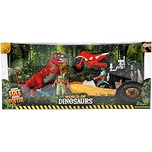 Toi-Toys World of Dinosaurs Play Set with Dinos - 2 Dinosaurs with Motorcycle, Inflatable Boat, Toy Figures and Accessories - from 3 Years