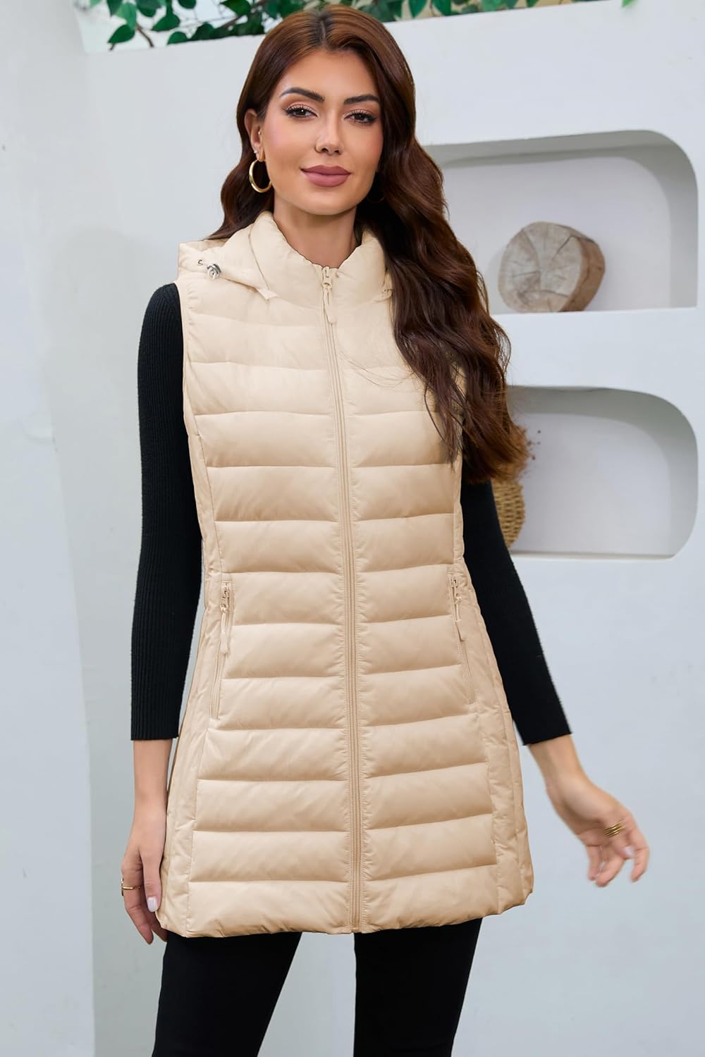 Long Puffer Vest for Women with Hood Lightweight Packable Sleeveless Vest for Spring, Fall & Winter - Image 2
