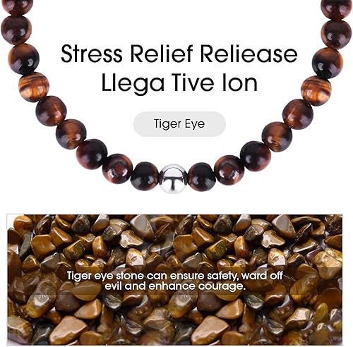 Miniatura 49 de Black Beaded Bracelets for Men Boys: 6mm Obsidian Onyx Lava Beads Mens Bracelet Set Mens Jewelry - Cool Anniversary Valentines Fathers Birthday