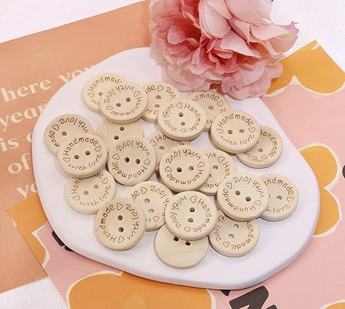 Miniatura 3 de Shapenty Madera hecha a mano con botones de amor, 2 agujeros, botones de costura redondos, para regalar, tejer, tejer, proyectos de manualidades,