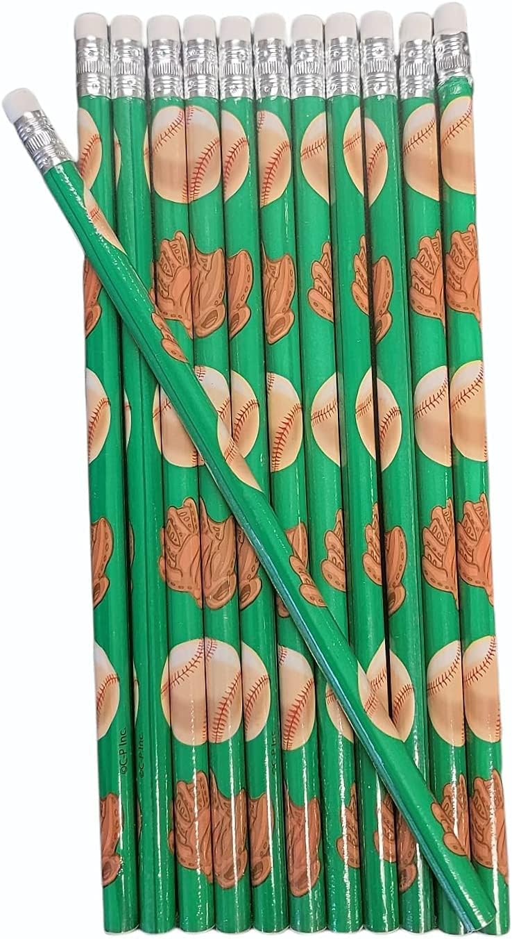 Baseball Sport Theme #2 Lead Wooden 7.5 Inches Pencils (24 Pack) Party Favor bags for Birthday Party, School Student Incentive Rewards Goody Bag, Multicolor (12 Pack)