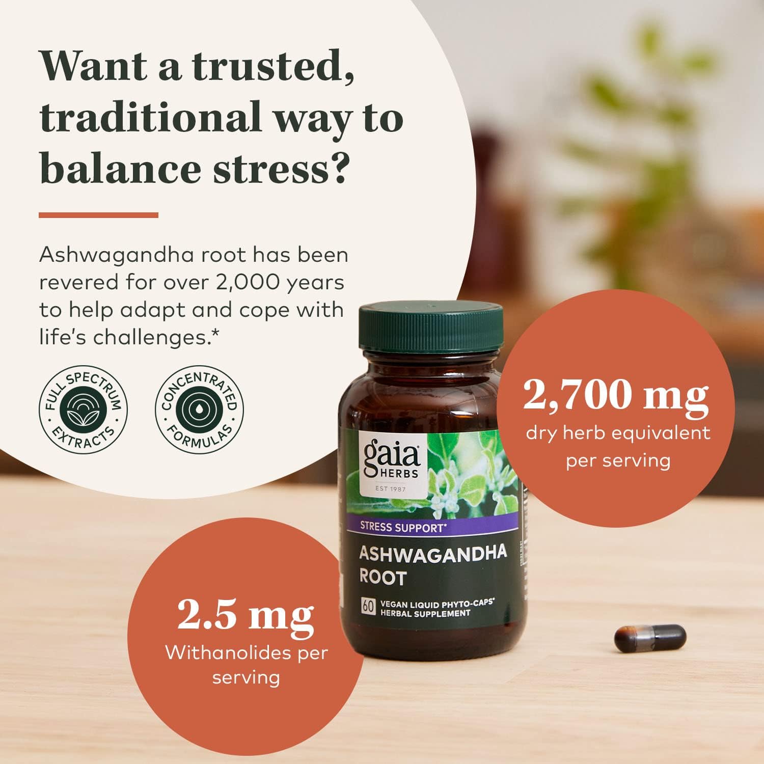 Gaia Herbs Ashwagandha Root - Made with Organic Ashwagandha Root to Help Support a Healthy Response to Stress, The Immune System, and Restful Sleep - 120 Vegan Liquid Phyto-Capsules (60-Day Supply) : Health & Household
