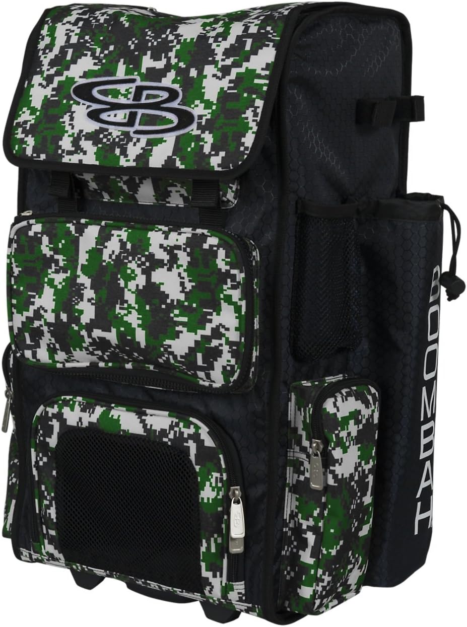 Boombah Rolling Superpack Baseball / Softball Gear Bag - 23-1/2" x 13-1/2" x 9-1/2" - Camo Series 20 Colors - Telescopic Handle and Holds 4 Bats - Wheeled Version