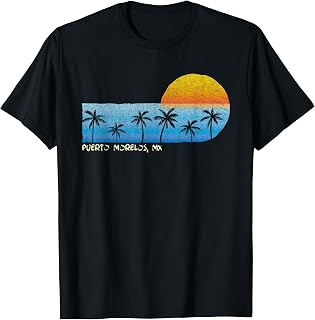 Vintage Puerto Morelos, MX Palm Trees & Sunset Beach T-Shirt for Men Women Girls Kids