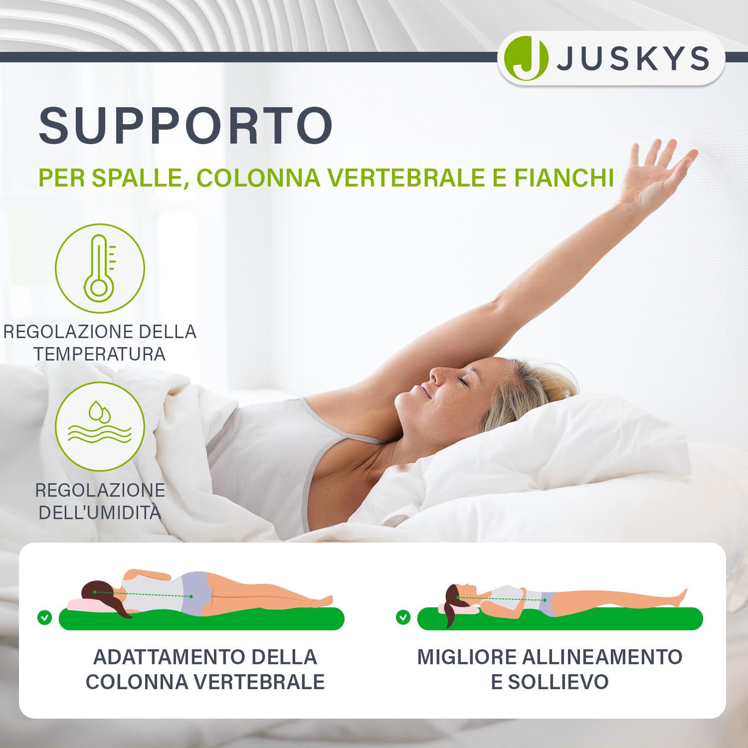 Juskys Topper 90x200 cm in schiuma memory, 7 zone ortopediche e traspirante, altezza 7 cm, H2 - H3, rivestimento lavabile topper materasso coprimaterasso