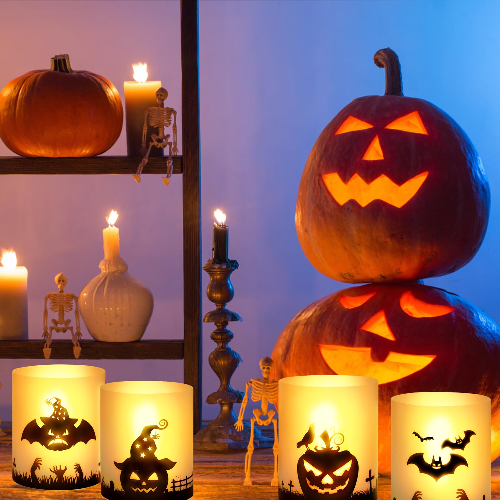 Allisway Kit De Bougies Halloween Doigt Citrouille Crâne - Décorations Effrayantes Pour Fêtes