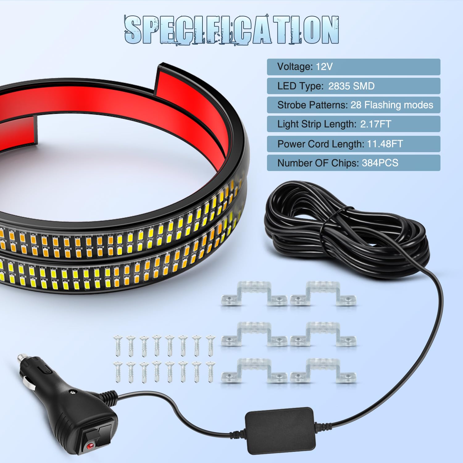 Nilight - Juego de 2 Luces estroboscópicas para Parrilla de camión de 24 Pulgadas, 384 Luces LED de Emergencia Color ámbar Blanco Flexible Lateral Intermitente, Advertencia de precaución, Kit de