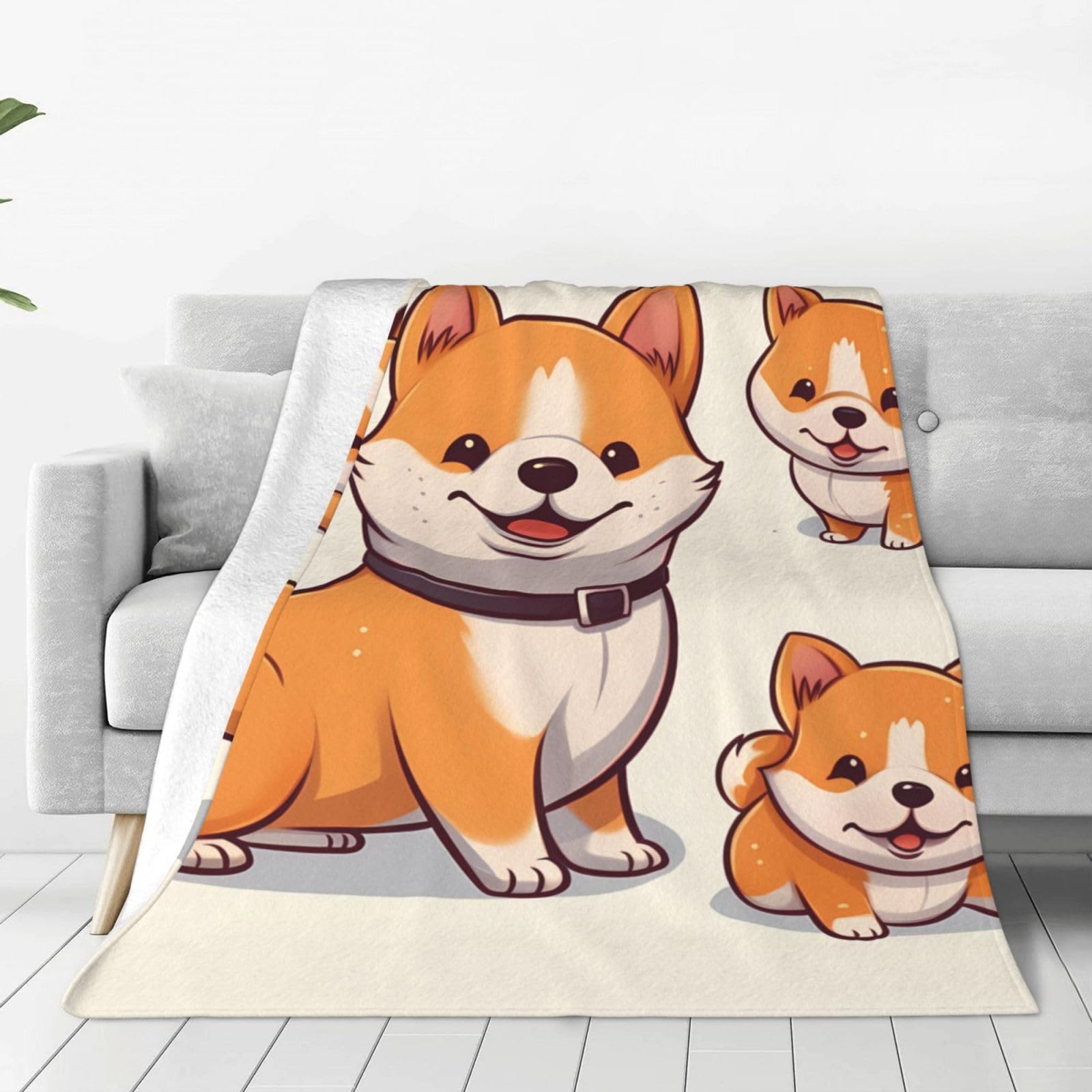Couverture micro polaire Shiba Inu 127x101cm plaid canapé