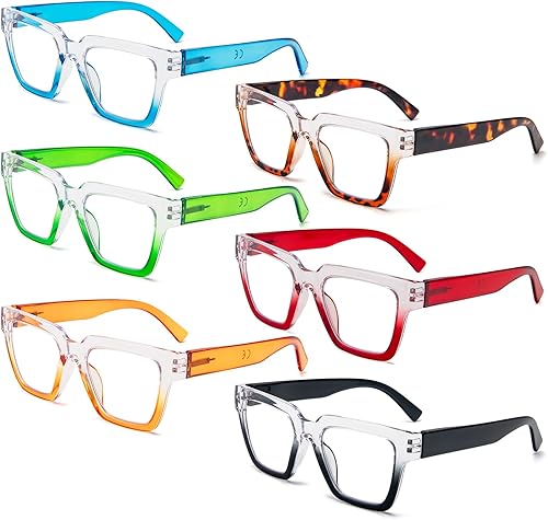 Miniatura 2 de KoKoBin Paquete de 6 lentes de lectura estilo Oprah para mujer, marco cuadrado de gran tamaño, bloqueo de luz azul, cómodos lectores