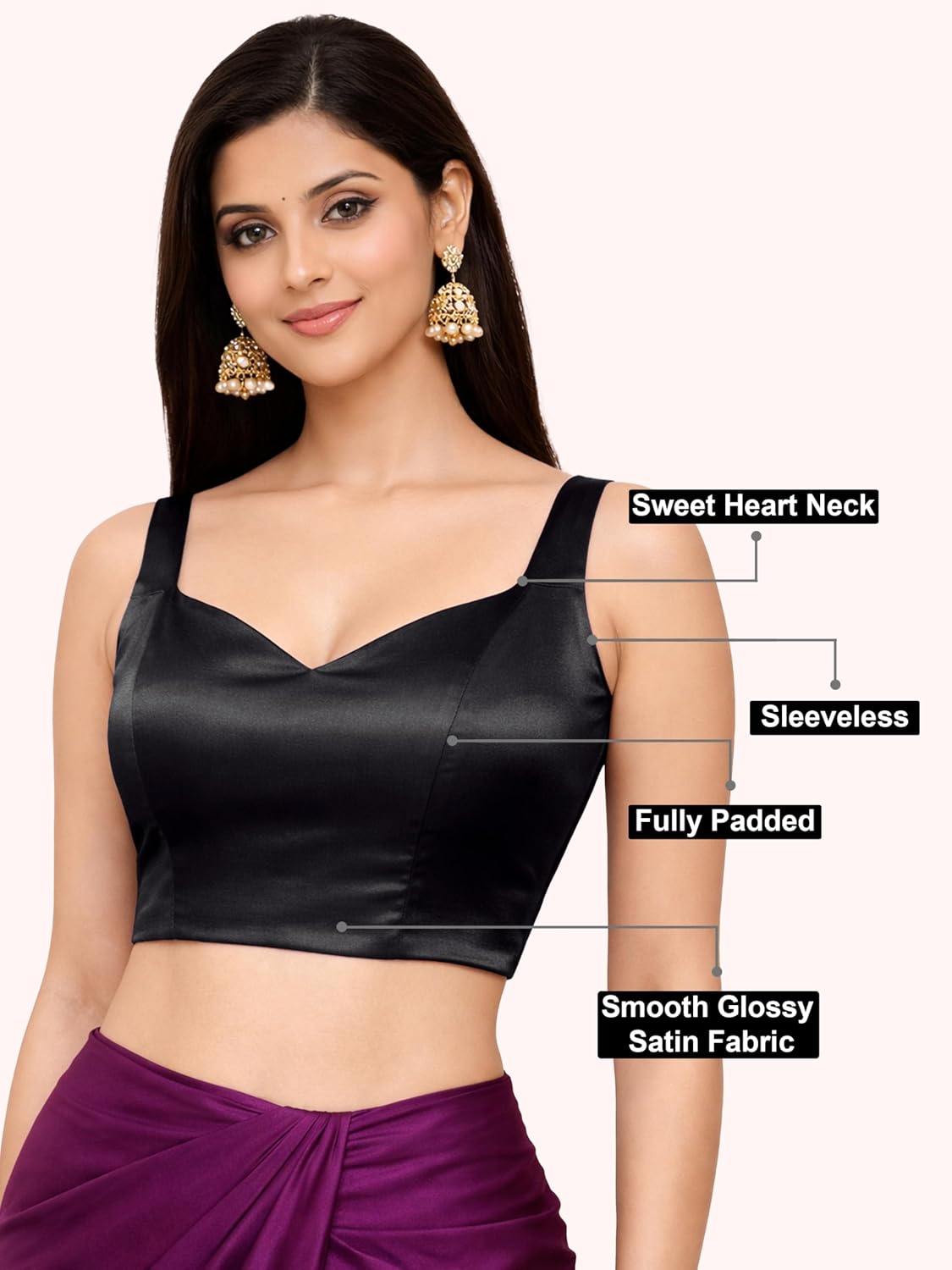 TRENDMALLS Women’s Fandy Satin Silk Sleeveless Saree Blouse Choli Stylish Saree Blouse Ready to Wear