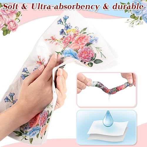 Miniatura 5 de 200 toallas de mano de papel para invitados florales, servilletas de baño, servilletas decorativas, desechables, flores de primavera, servilletas de