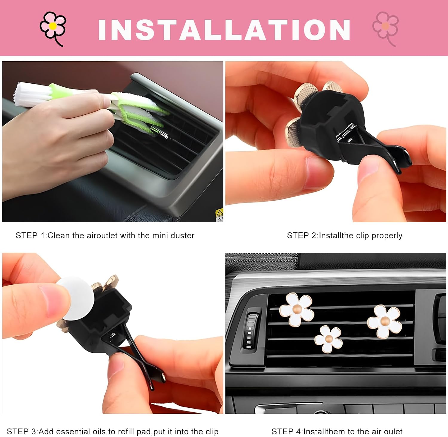 6 PCS Daisy Air Vent Clips, Cute Flower Air Conditioning Outlet Clip Car Interior Decoration, Flower Vehicle Diffuser Vent Clip Air Fresheners for Women Girl (White) image 3