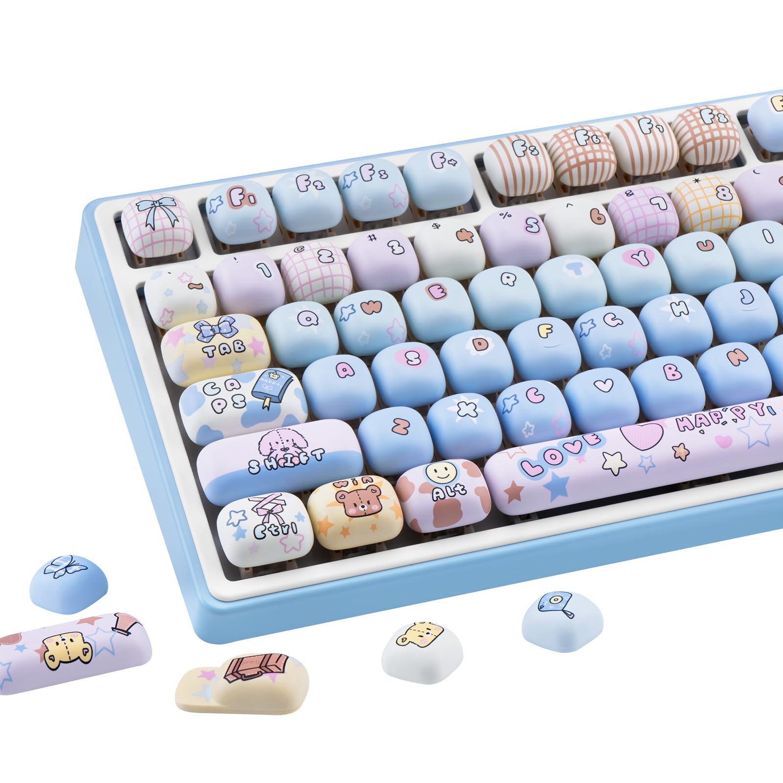 Lot de 136 touches PBT mignonnes par sublimation par sublimation Kawaii, bleu, rose, profil MOG, touches personnalisées pour claviers mécaniques Cherry Gateron MX Swithes