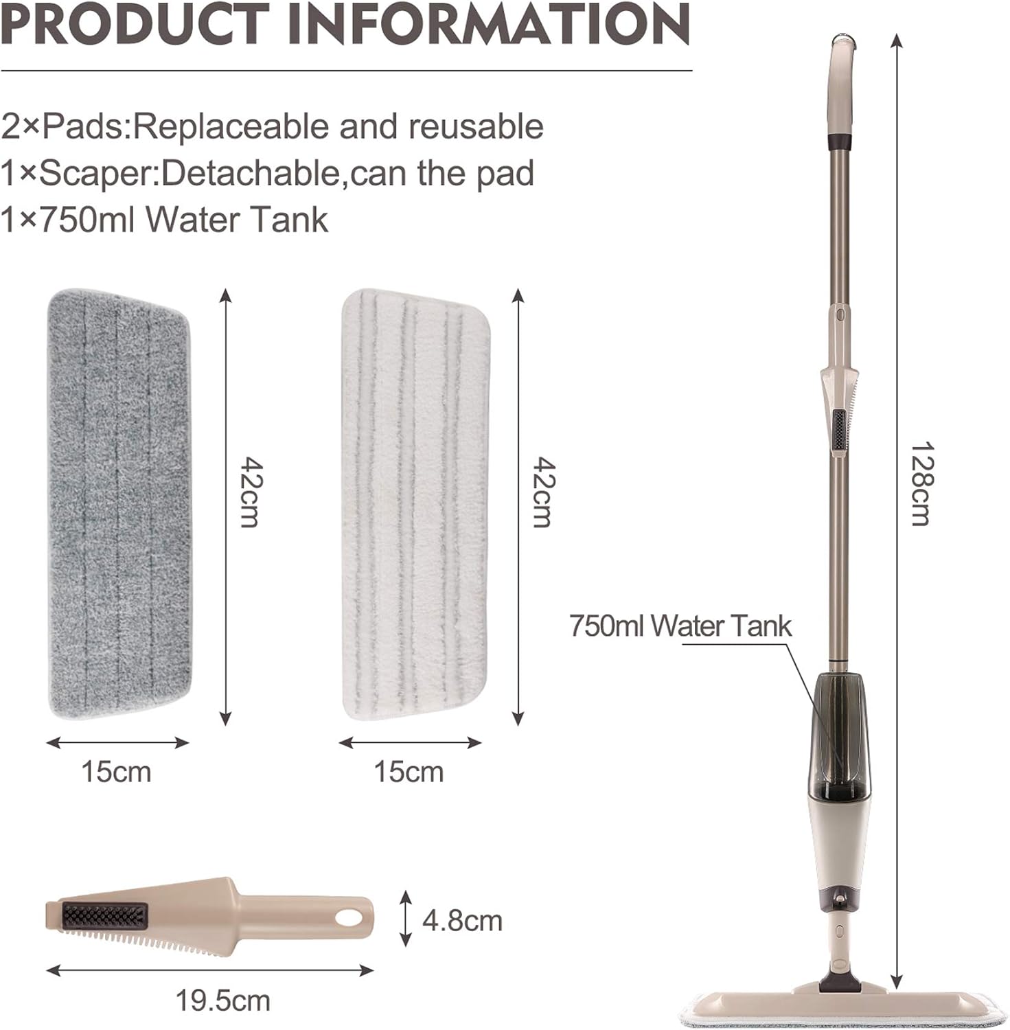 Eyliden Spray Mop, Mops for Floor Cleaning with 2pcs Microfiber Reusable Pads and 22 oz Bottle, Wet Jet Flat Mop for Wood Hardwood Laminate Ceramic Tiles Floor Cleaner Tools