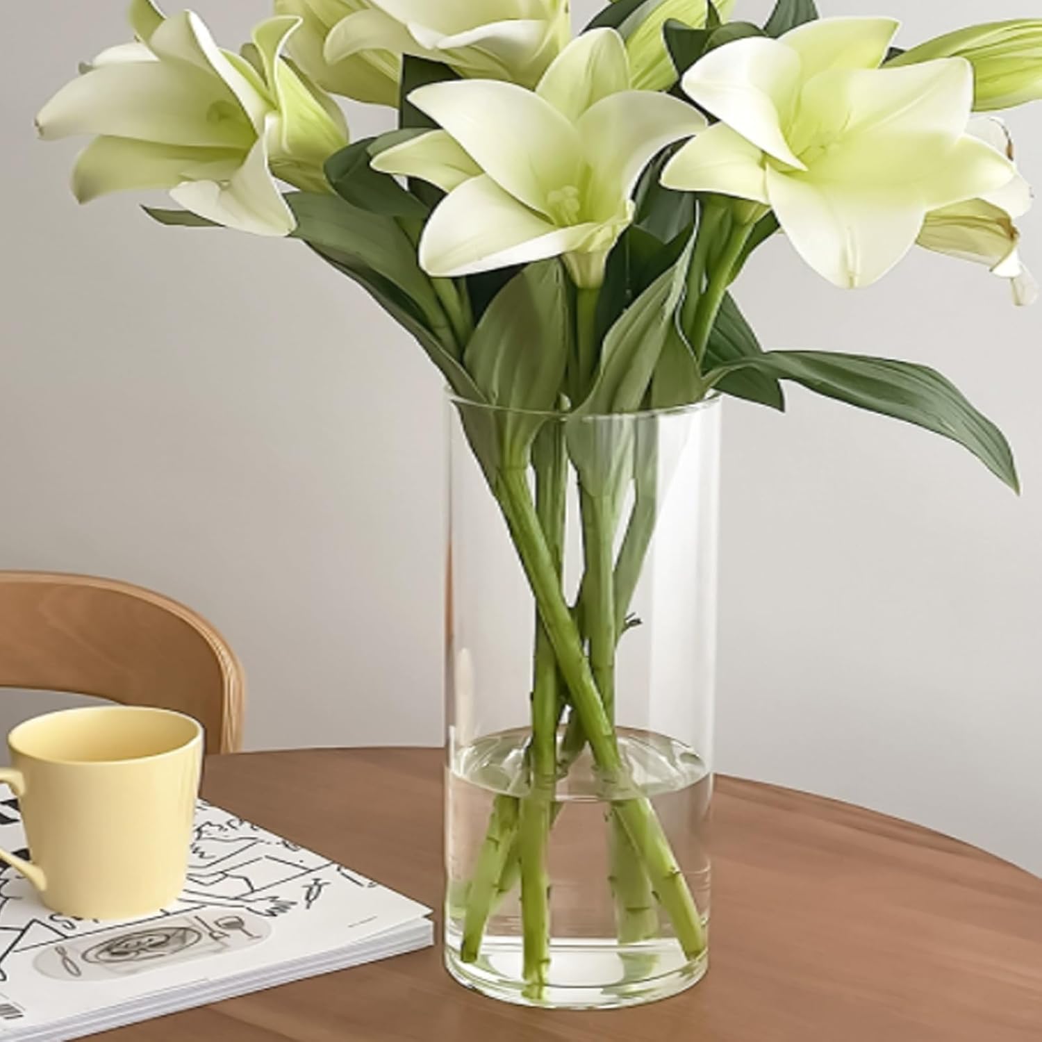 Acrylic Cylinder Clear Vase Plastic Hurricane Flower Vases Round Glass Pot Container for Display Decor Tulips Wide Wedding Party, Home Table, Centerpieces, Shatter-Proof 6x12''(H)