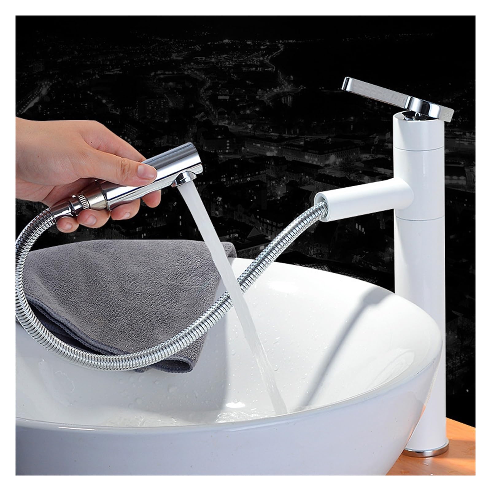 Jvddi White Chrome Faucet Bathroom Faucets Pull Out Basin Mixer Sink Faucet Washbasin Taps 360°(White Chrome Faucet)