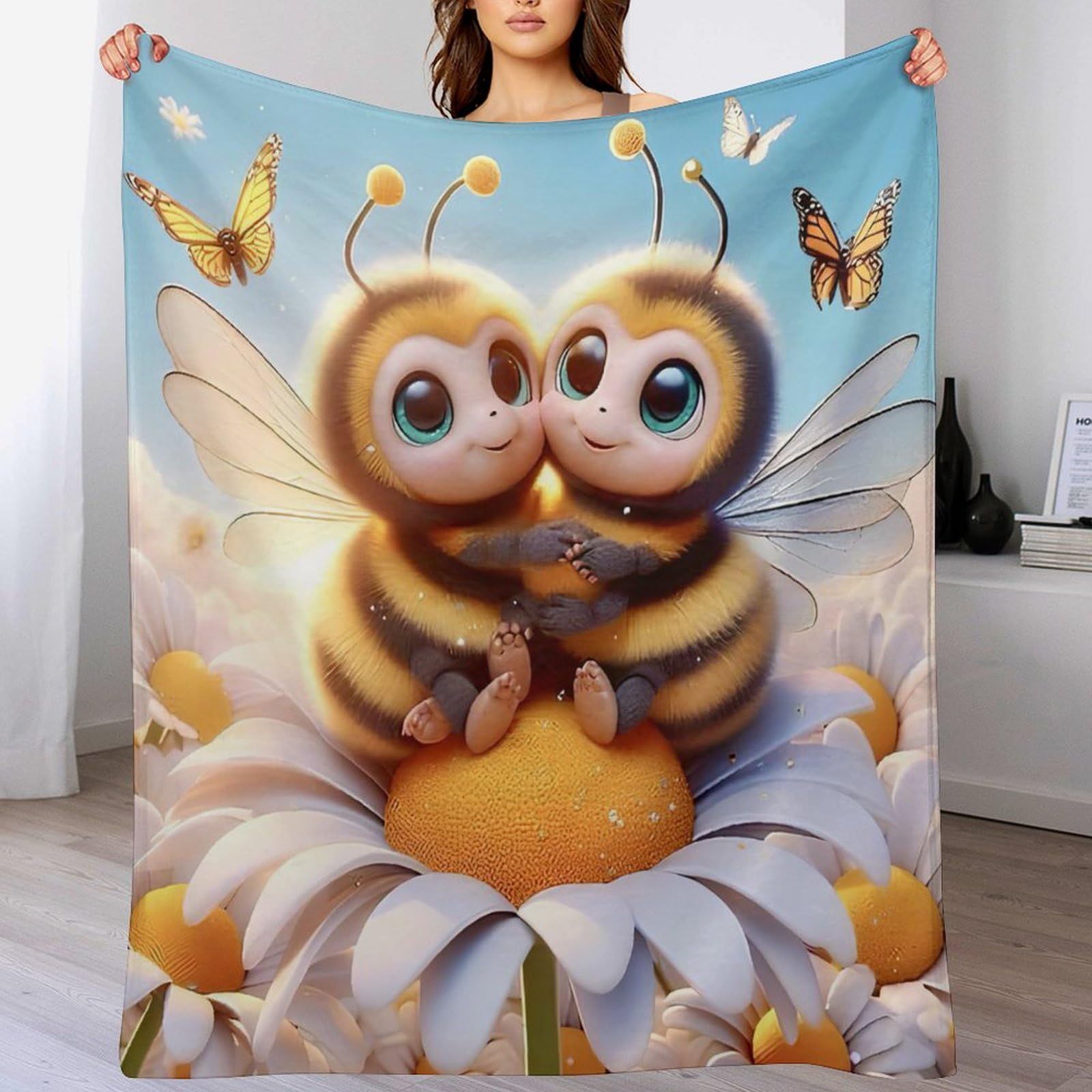 Couvre-lit flannel abeille haut de gamme, couverture polaire douce 140×180cm