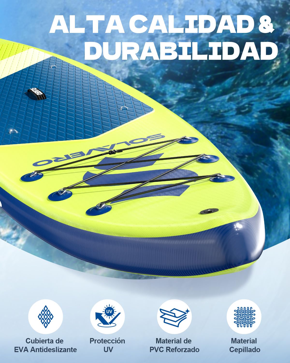 SOLAVERO Tabla Paddle Surf Hinchable, 323 x 83 x 15 cm Sup con Antideslizante EVA Deck, Paleta Ajustable, Soporte para Cámara, Quillas, para Todos los Niveles de Habilidad, hasta 200 kg — view 5