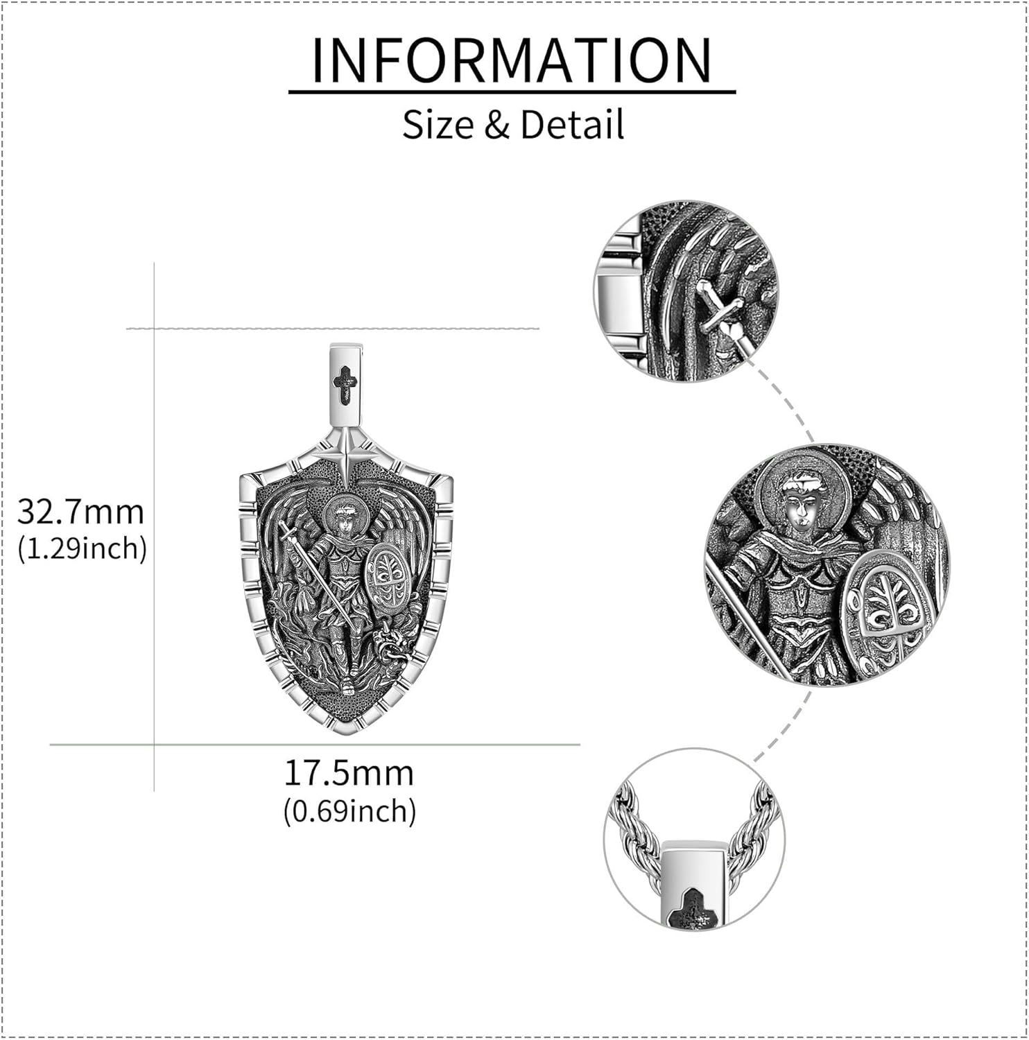 YAFEINI Saint Michael Necklace 925 Sterling Silver Archangel Michael Necklace Protect Us Medal Pendant Religious Necklace For Men Father - Image 4