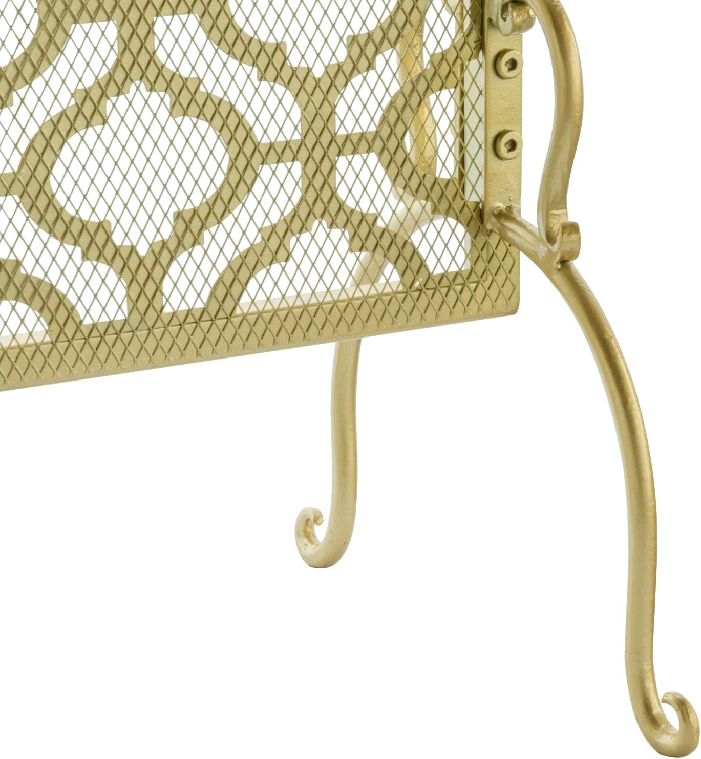 MyGift 41 x 35 Inch Brass Tone Metal Fireplace Screen with Vintage Moroccan Arabesque Pattern, Freestanding Decorative Mesh Fire Spark Guard Protector Cover