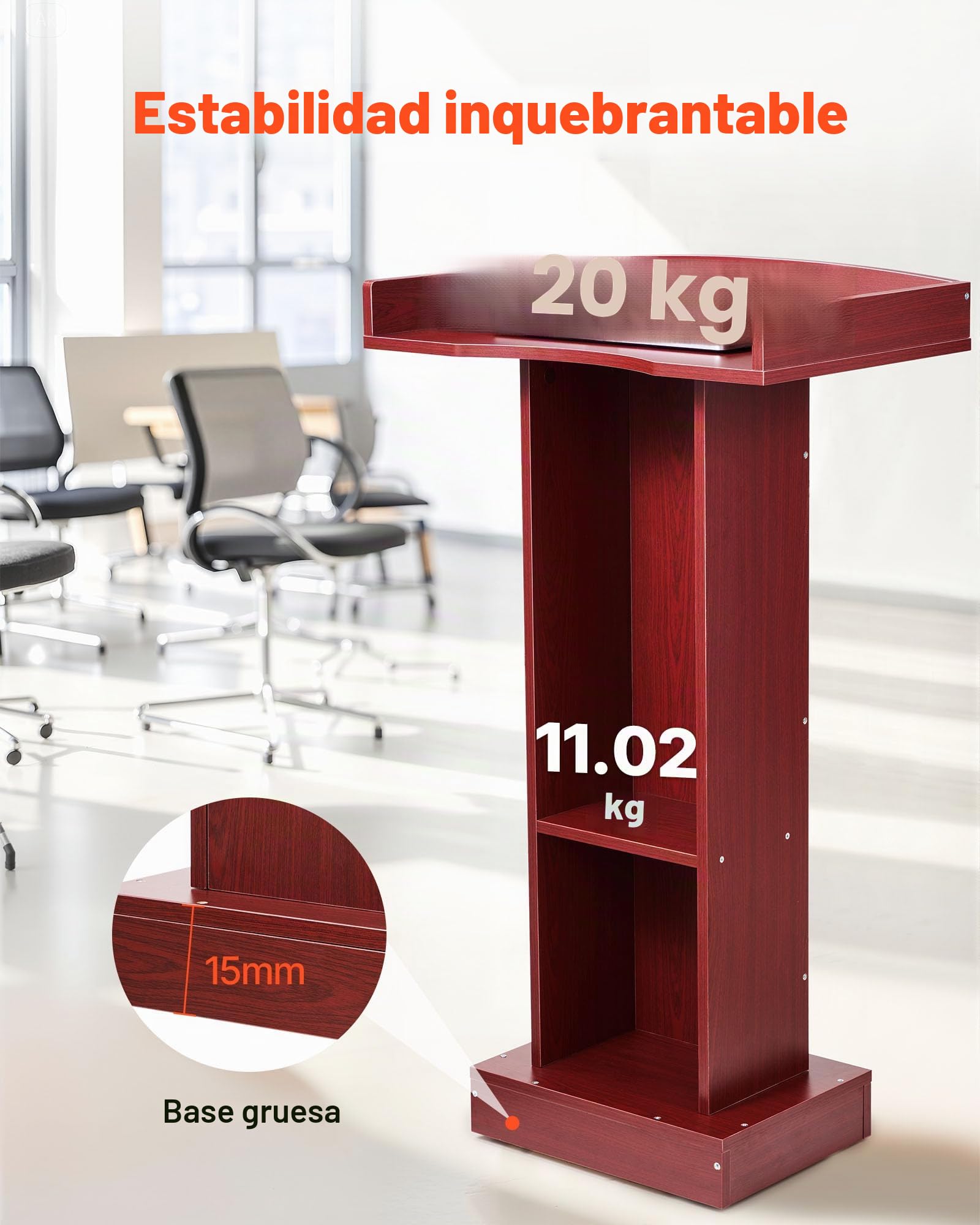 VEVOR Atril de Madera Alto de 105 cm, Soporte de Podio con Superficie de Lectura de 60 x 40 cm, con Estante de Almacenamiento para Aulas, Conferencias, Iglesias, Presentaciones, Discursos, Conciertos