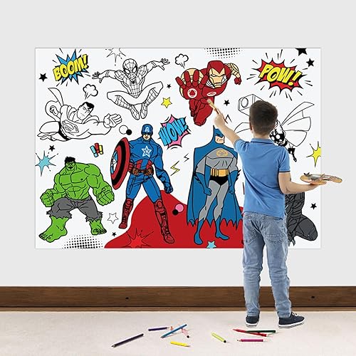 Libro de colorear de superhéroes, póster gigante para colorear de héroes, mantel grande para colorear, cubierta de mesa enorme para suministros de