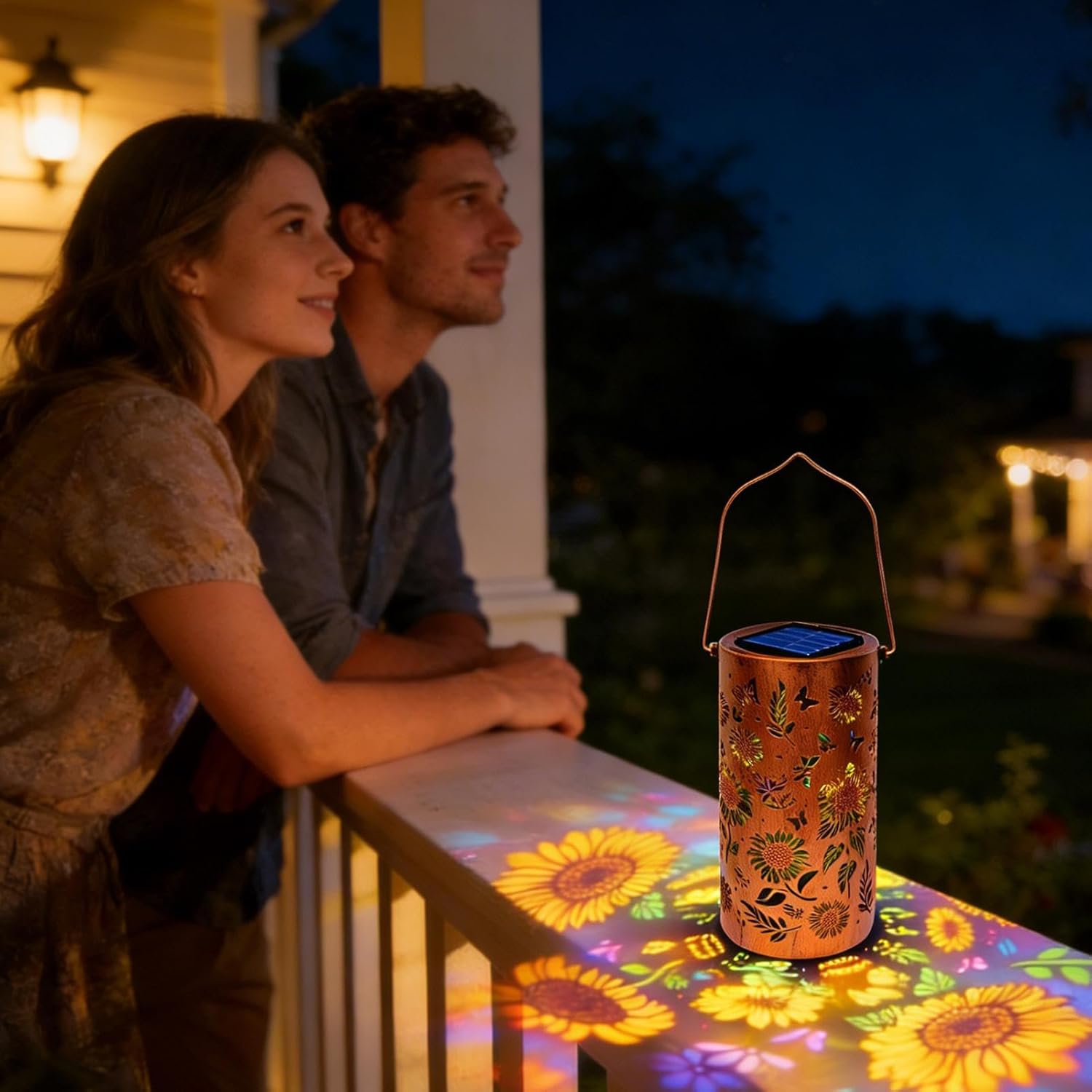 Sunflower Solar Lantern - Hangable Metal, Waterproof Lamp with Projection Design, Outdoor Lighting Kit, Balcony Backyard Patio Accessories, Driveway Walkway Lawn Garden Trees Yard Porch for Home Decor