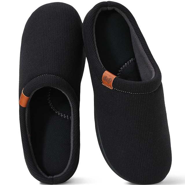 Mens House Slippers with Arch Support Coolmax Comfy Memory Foam Slippers for Men Indoor and Outdoor Slip On