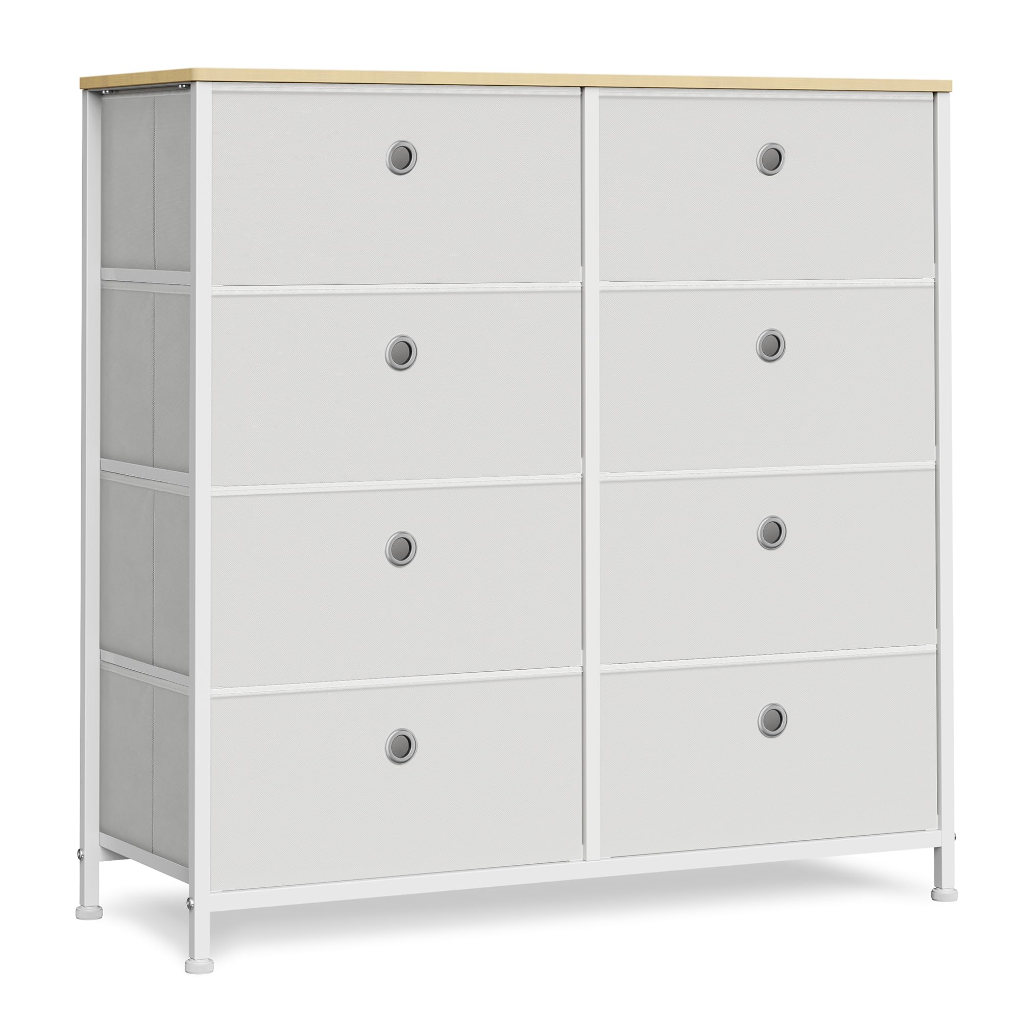 SONGMICS Dresser, Storage Unit with 8 Easy Pull Fabric Drawers, Dresser Drawer, Organizer Unit with Metal Frame, for Closet, Nursery, Cloud White BELLAH Collection LTS024WH01