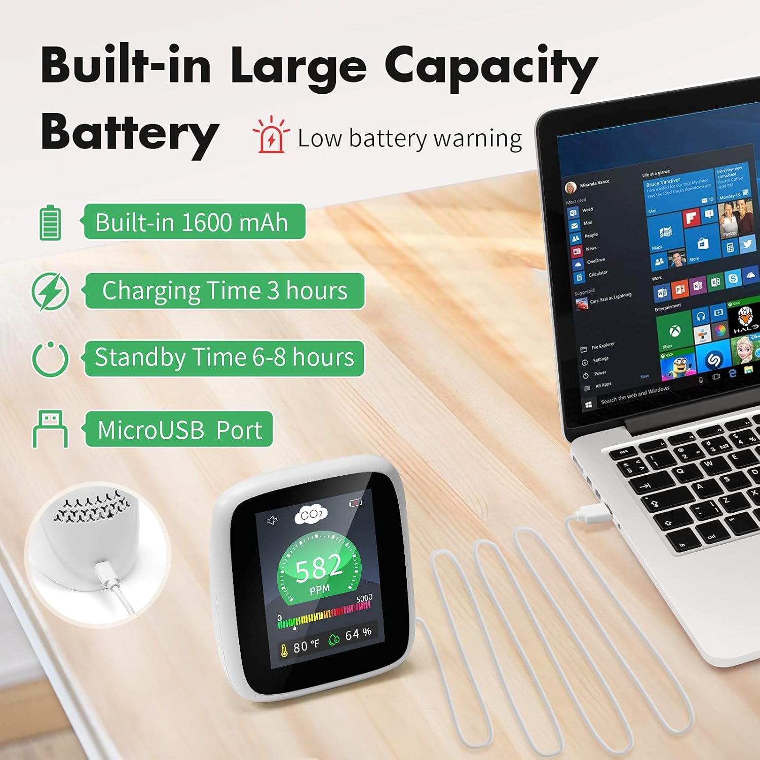 Upgraded Indoor CO2 Meter, Seesii Carbon Dioxide Detector with 2.8" Ultra-Clear LCD Display for CO2/Temperature/Humidity/ 400~5000 PPM Air Quality Monitor for Home/Office/Car and Various Occasion: Industrial & Scientific