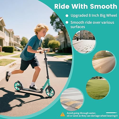 Miniatura 6 de Patinete para niños de 5 a 12 años, adolescentes, patinete plegable ligero para adultos con ruedas de 8 pulgadas, carga máxima 240 LBS, regalo para