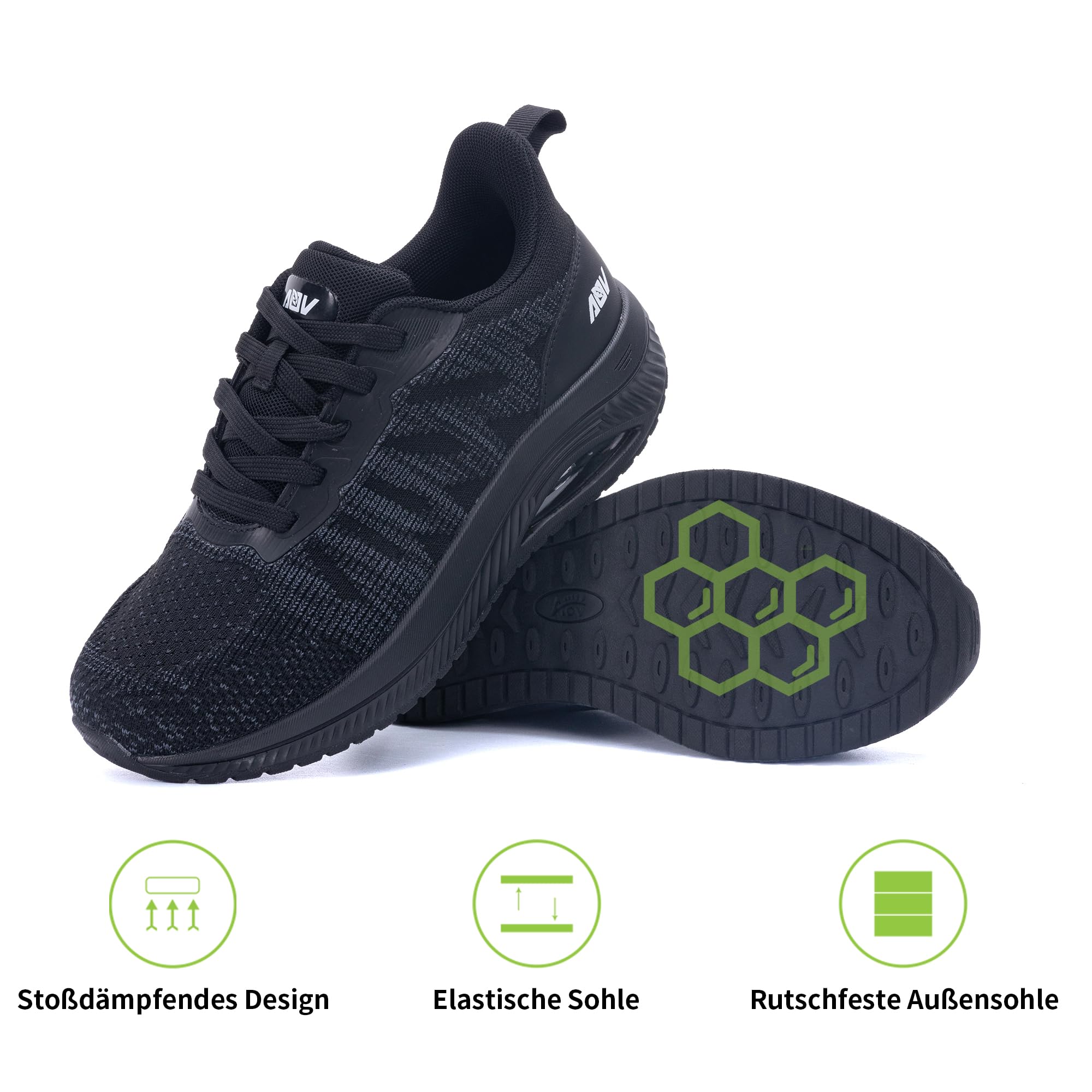 Quseek Scarpe ortopediche da donna, per fascite plantare, sperone calcaneare, scarpe da corsa, Nero , 38 EU