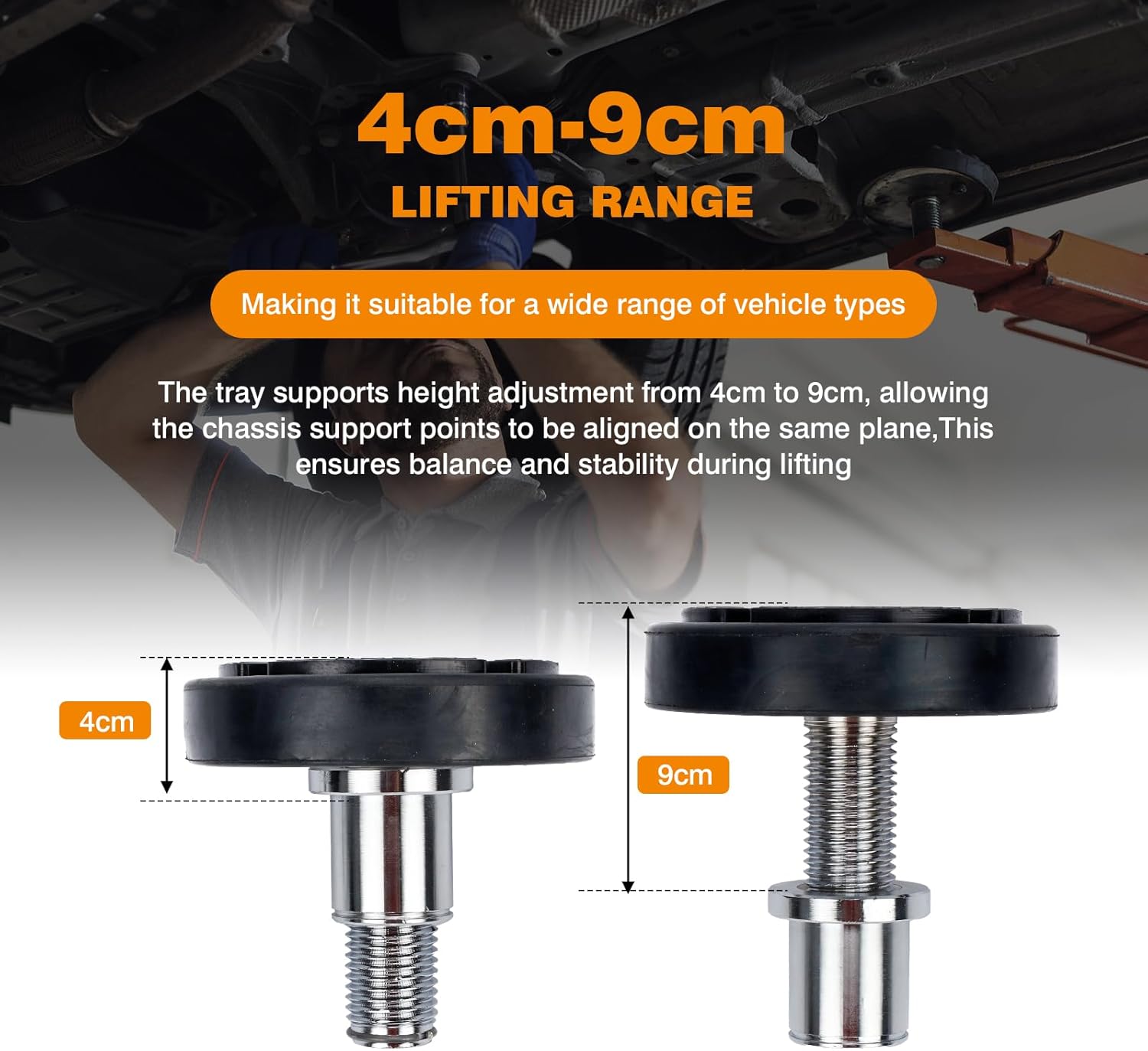 4PCS 35mm Shaft Screw Car Lift Feet Pads | Fit Bendpak Maxjax 2 Post Lift | Plus-High Rubber Tray Stable Support Heightening Feet for Car Lifts