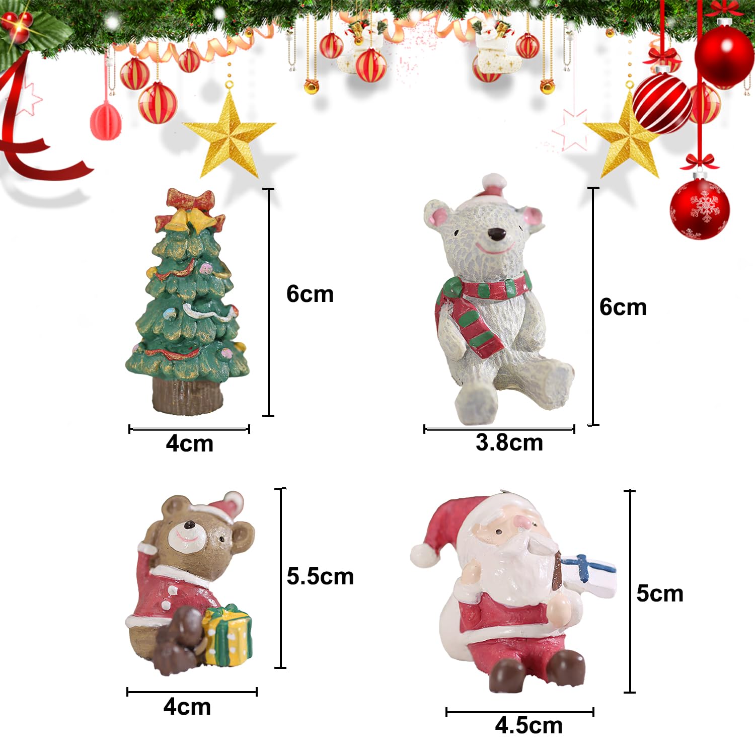 MFUOE 4Pieces Christmas Aquarium Ornaments Bear Santa Claus Polar Bear Xmas Tree Figurines Micro Landscape Create Festive Atmosphere Decoration for Fish Tank Potted Plant - Image 2