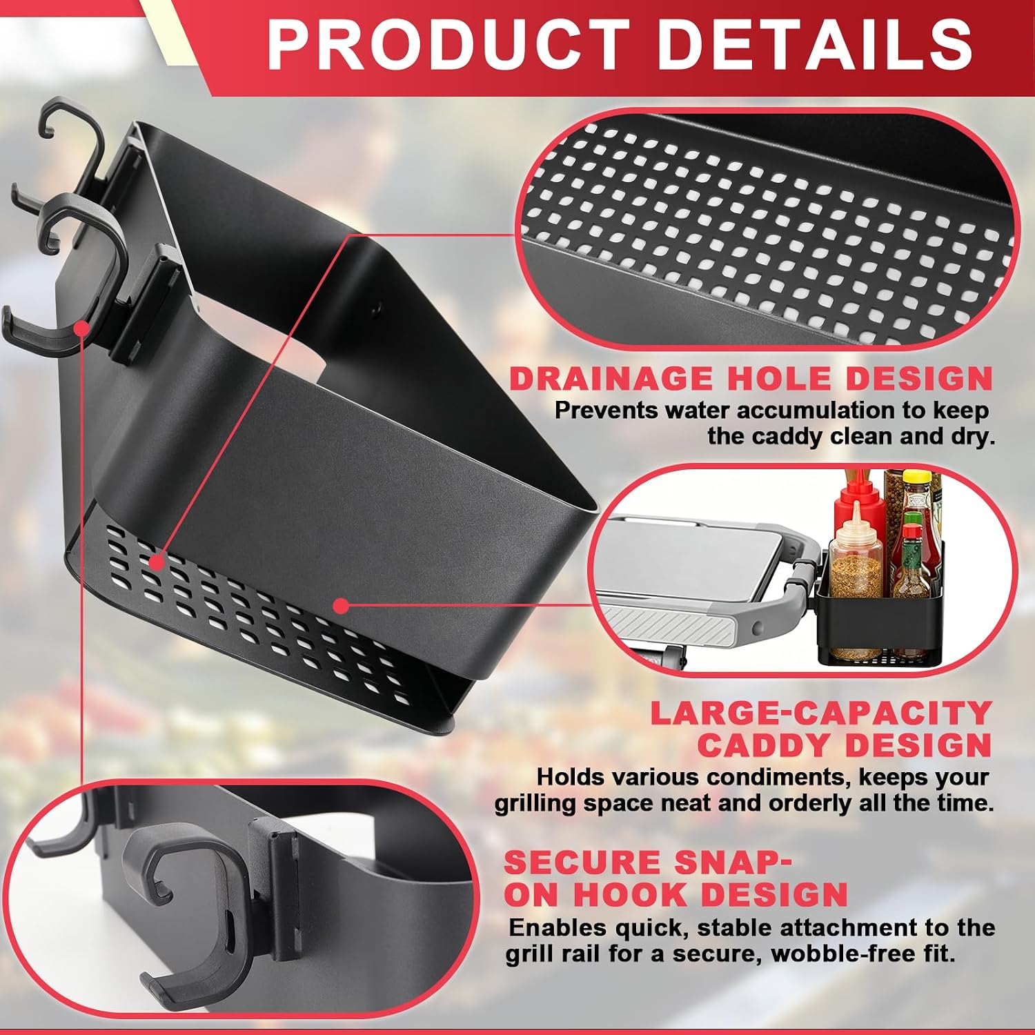 DcYourHome Grill Storage Organizer Kit for Weber Grills,Condiment Caddy for Weber Slate Griddle and 2025 Spirit Series Grills,3400519 Grill Hooks for Works Side Rail BBQ Utensil Accessory