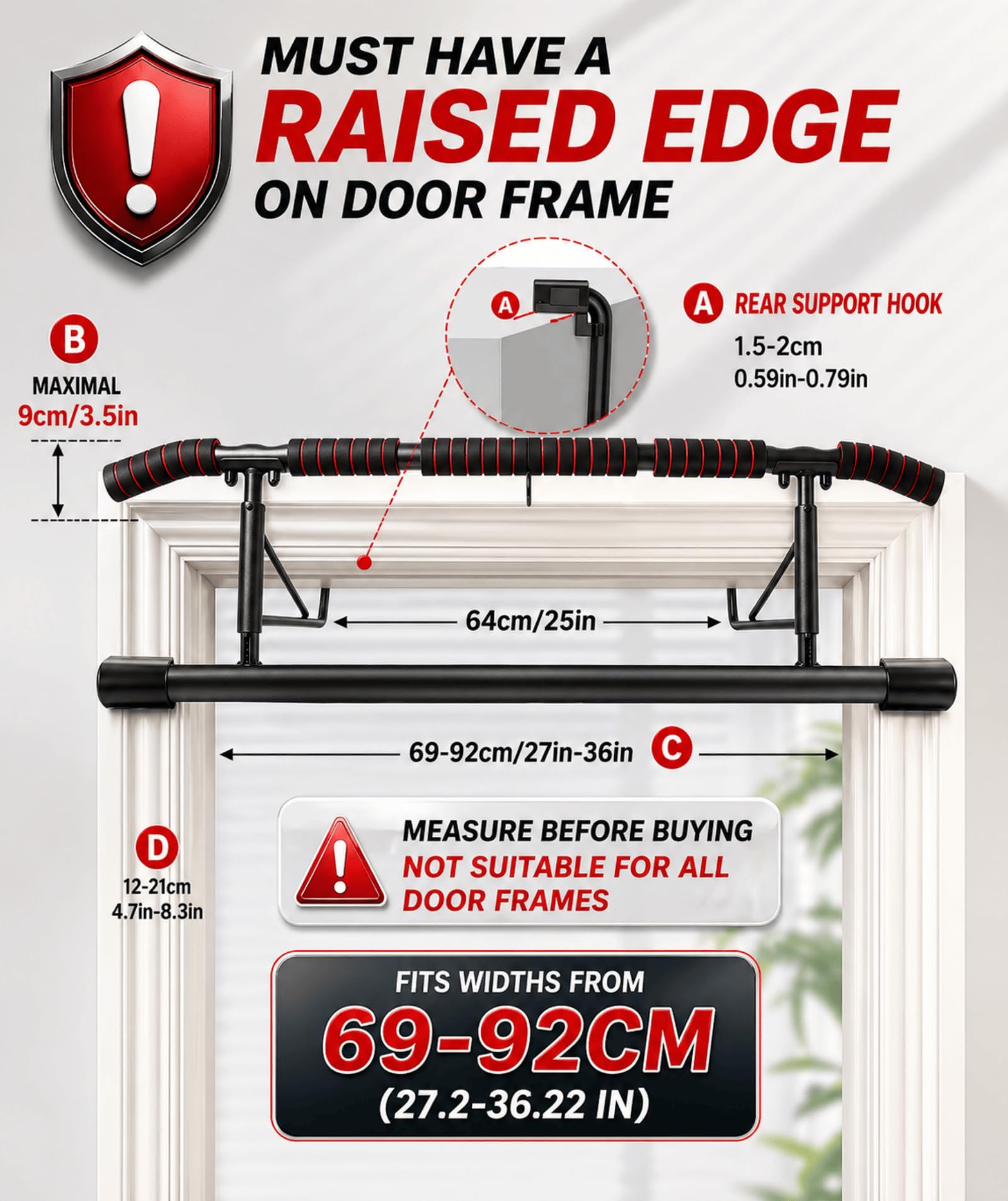 Barre de Traction Porte sans Perçage, Pull Up Bar avec Multi-Prises, Idéale pour Maison & Home Gym Bar de Traction