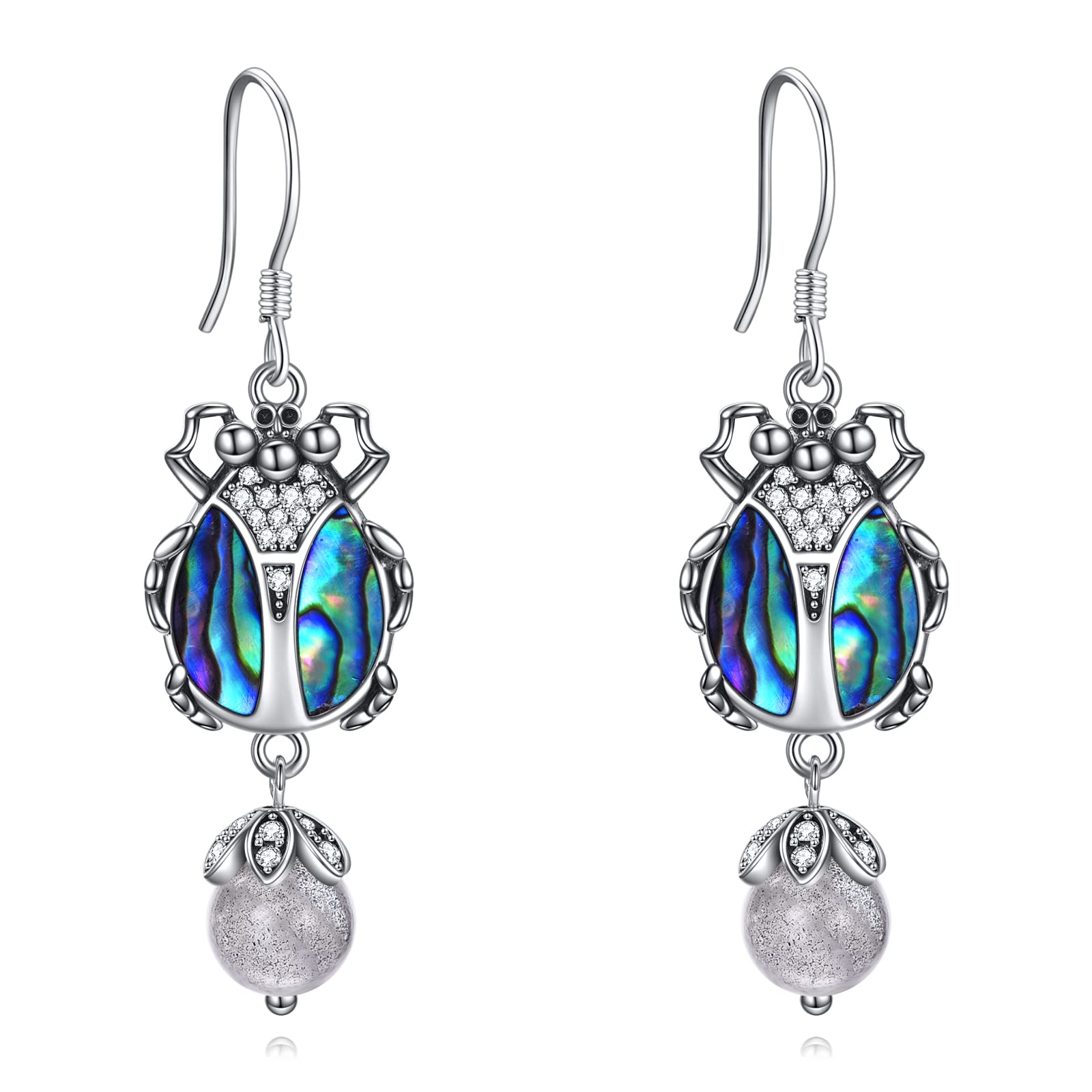 TIGER RIDER Luna Moth/Dragonfly/Hummingbird/Beetle Dangle Earrings Sterling Silver Moonstone Earrings Gifts Witch Jewelry for Women Girls Mother