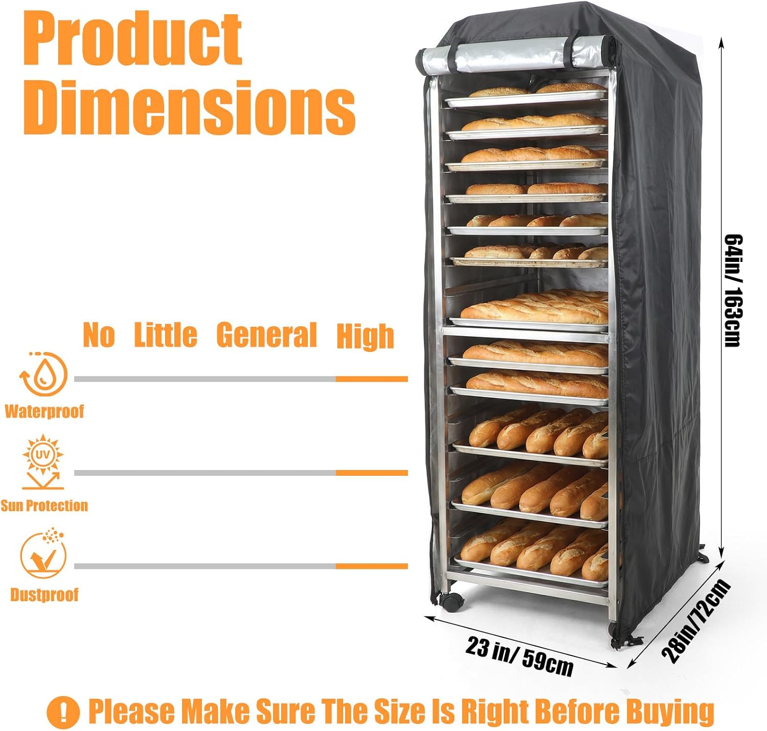 Bread Rack Cover Speed Rack Cover with Zipper 20tier Sheet Bun Pan Racks Covers 23"x28"x64" Kitchen Bakery Racks Covers Waterproof and Dustproof Bakery Single RackCovers for Home Commercial Bread