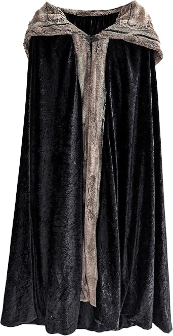 Everfan Adult Hooded Black Cloak with Faux Fox Fur Trim and Metal Clasp | Fox Fur Trim Black Hooded Cloak Cape for Adults