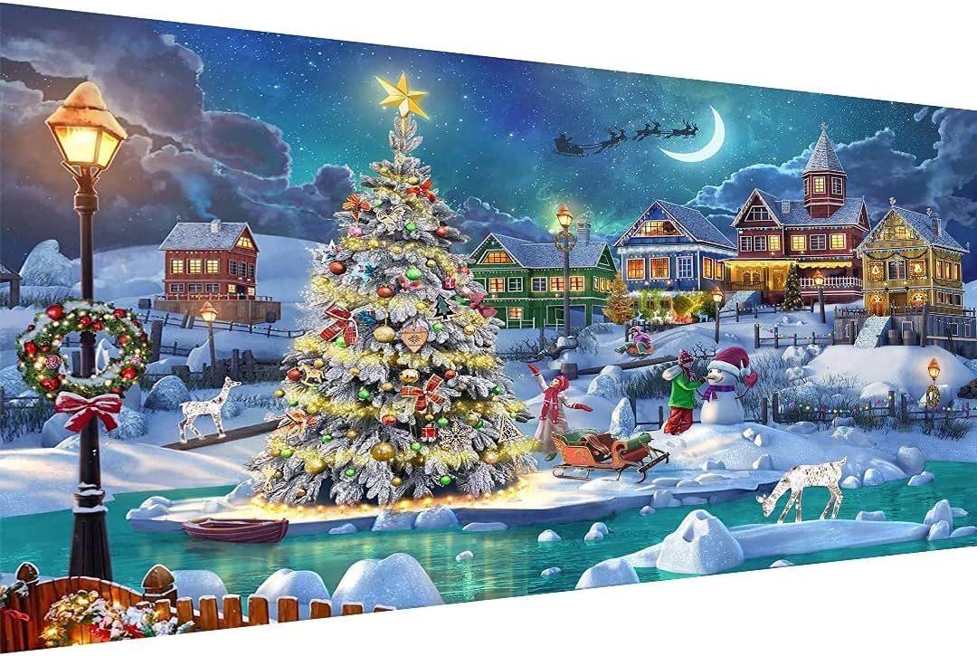 Christmas Diamond Painting Kits for Adults,Christmas Night Diamond Art Kits for Adults Beginner Full Round Drill Large Size, Paint with Diamonds for Home Wall Decor Gift 12x24 Inch