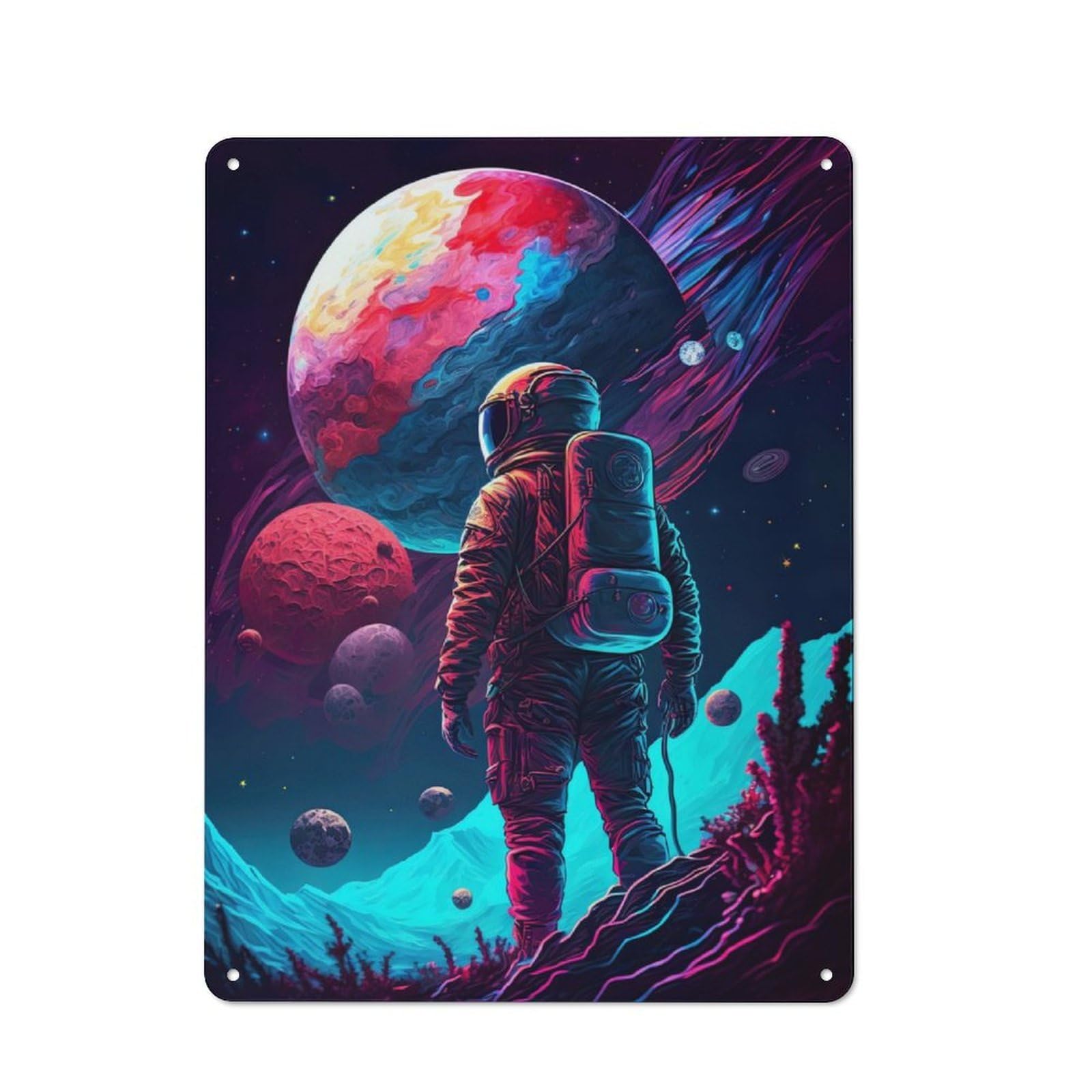 Garden Style Tin Sign 40x30cm Featuring Neon Astronaut, Shed Wall Decor for Patio Bar, Workshop, Shed Or Kitchen