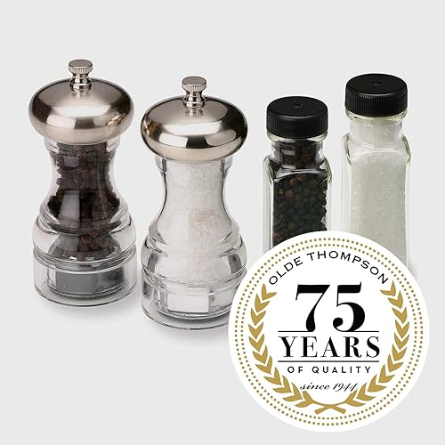 Miniatura 6 de Olde Thompson Aspen - Molinillo de pimienta cromado de 5 pulgadas y molinillo de sal, también incluye repuestos adicionales de pimienta y sal,