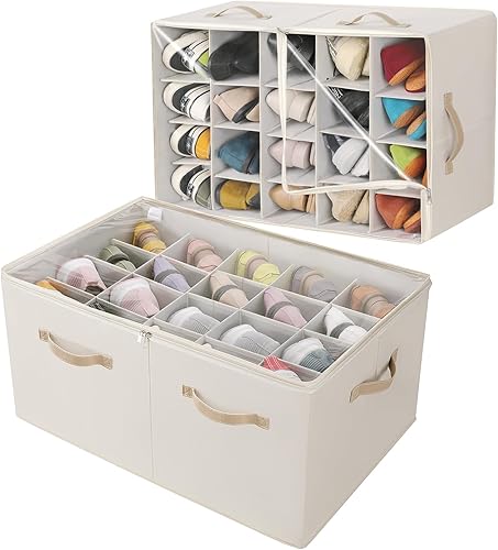 Miniatura 8 de Organizador de zapatos para armario, paquete de 2, caja de zapatos plegable con divisores ajustables y cubierta transparente, gabinete organizador