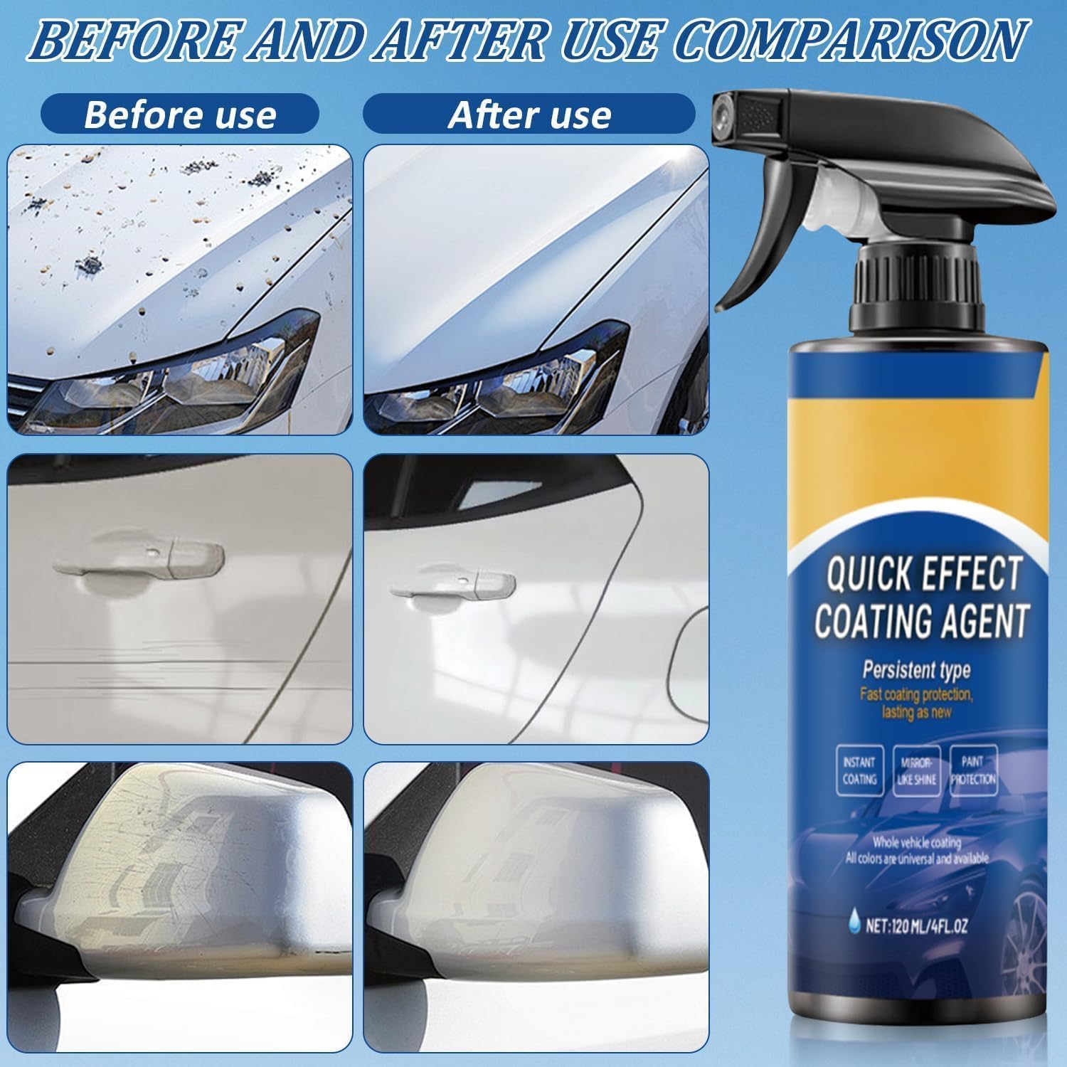 2PCS Car Coating Spray, Quick Effect Car Coating Spray, Quickly Coat Car Scratch Wax, Oil Film Emulsion Glass Cleaner - Image 5